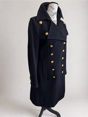 Lauren Ralph Lauren Petite Black Wool Military Dark Academia Coat Gold Buttons